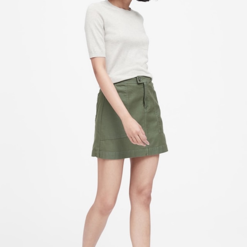 Banana Republic Olive Green A-Line Cotton Blend Skirt